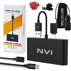 2024 Wireless Carplay Adapter Set by NVI - for iPhone ONLY! NO Android. Converts Wired CarPlay to Wireless. Included USB Car Charger and Extender Cord.- 24/7 US Online Customer Support in Saudi Arabia