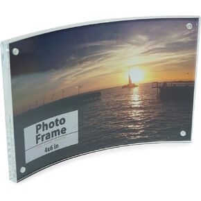 Crystal Clear Memories Curved Acrylic Magnet Frame (4x6), Clear Acrylic Picture Frame for Home and Office