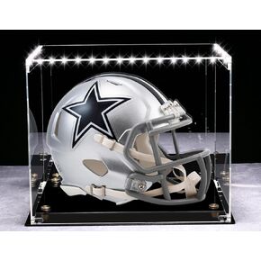 Football Helmet Display Case Full Size - LED Tricolor Light Strip, Mirror Back, Focus On Helmet Display Case.