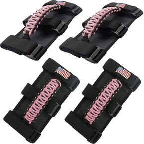for Jeep Wrangler Accessories Roll Bar Grab Grip Handle Trim for Jeep Wrangler YJ TJ JK JKU JL JLU 1955-2023 Gladiator JT UTV & ATV Door Assist Woven Holder (Black, 4PCS)
