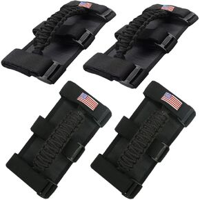 for Jeep Wrangler Accessories Roll Bar Grab Grip Handle Trim for Jeep Wrangler YJ TJ JK JKU JL JLU 1955-2023 Gladiator JT UTV & ATV Door Assist Woven Holder (Black, 4PCS) in Saudi Arabia