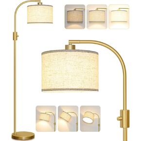 【Upgraded】 Dimmable Floor Lamp, 1200 Lumens LED Bulb Included, Gold Arc Floor Lamps for Living Room Modern Standing Lamp with Linen Shade, Tall Lamp for Living Room Bedroom Office Reading Room Nursery