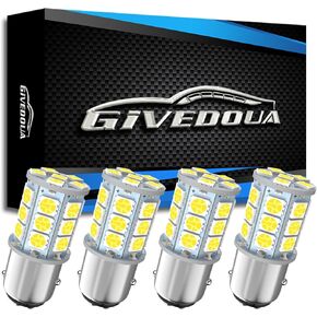 GIVEDOUA 1157 لمبة Led BAY15D 7528 2057 2357 لمبة LED لمصابيح الفرامل، أضواء عكسية احتياطية، مصابيح خلفية، فائقة السطوع 5050 27-SMD 12 فولت أبيض (4 قطع)