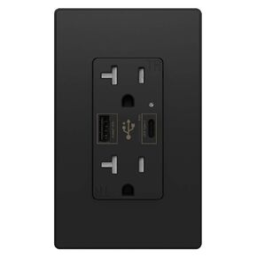 منفذ جداري لشاحن USB C بقدرة 4.8 أمبير، وعاء جداري مزدوج الارتفاع، وعاء مقاوم للعبث 20 أمبير، شحن سريع ذكي، مع شهادة UL، وليس للكمبيوتر المحمول (أسود 20 أمبير، عبوة واحدة) in Kuwait