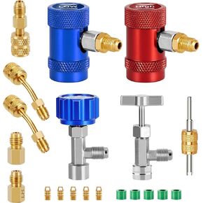 WADEO R1234yf Adapter Kit, AC Gauge Hose Conversion Adapters Including R1234yf Quick Coupler, R1234yf Can Tap, R410A Adapter, Tank Adapter and Valve Core Remover for R1234YF Refrigerant Charging