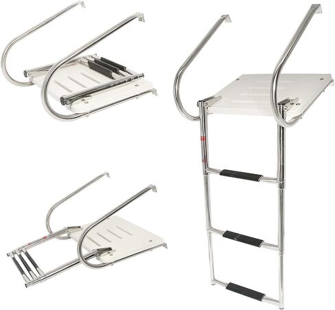 YaeMarine 3 Steps Boat Inboard Swim Ladder, Under Platform Boat Ladder, Inboard Transom Ladder, Under Mount Telescopic Ladder, Inboard Platform Ladder with Stainless Bracket White in Saudi Arabia