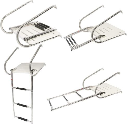 YaeMarine 3 Steps Boat Inboard Swim Ladder, Under Platform Boat Ladder, Inboard Transom Ladder, Under Mount Telescopic Ladder, Inboard Platform Ladder with Stainless Bracket White in Saudi Arabia