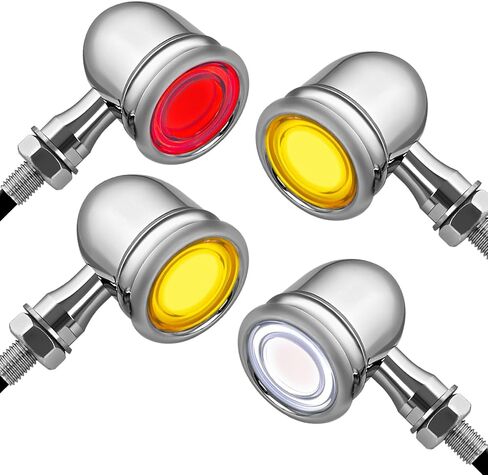FATECIM 4X دراجة نارية LED الخلفية الأمامية بدوره إشارات رصاصة الذيل أضواء تشغيل الفرامل إيقاف أضواء دراجة نارية المصابيح الخلفية وامض مؤشرات لبوبر هارلي هوندا ياماها سوزوكي كاواساكي المروحية الكروم in Saudi Arabia