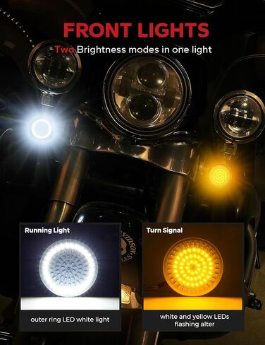 Amazicha 1157 LED إشارة الانعطاف للدراجات النارية، 81 LED متقدم، 2 بوصة ضوء أمامي خلفي 4 عدسات مدخنة تناسب 1986-2024 Harley Davidson Touring Sportster Dyna Softail Road Street Glide Iron 883 in Saudi Arabia