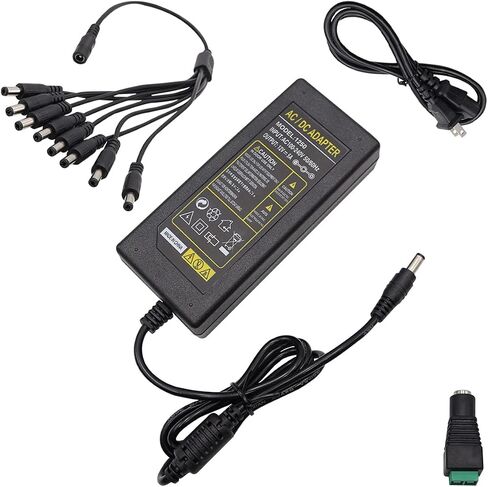 mxuteuk 2 Prong AC 100-240V to DC 12V 5A Security Camera Power Adapter 8-Way Power Splitter Cable with Female 12v DC Power Jack Adapter Connector,for Led Strip CCTV Camera M-025 in Saudi Arabia