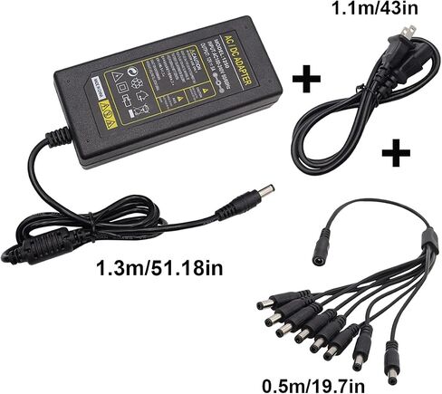 mxuteuk 2 Prong AC 100-240V to DC 12V 5A Security Camera Power Adapter 8-Way Power Splitter Cable with Female 12v DC Power Jack Adapter Connector,for Led Strip CCTV Camera M-025 in Saudi Arabia