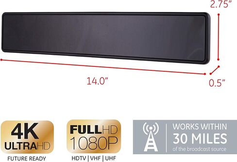 GE Ultra Edge Indoor HD Digital TV Antenna, Long Range Smart TV Antenna, Slim Décor Reversible Black White Design, Supports 4K HD Smart TV VHF UHF, 6ft Coax HDTV Cable, 11264 in Saudi Arabia