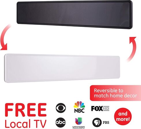 GE Ultra Edge Indoor HD Digital TV Antenna, Long Range Smart TV Antenna, Slim Décor Reversible Black White Design, Supports 4K HD Smart TV VHF UHF, 6ft Coax HDTV Cable, 11264 in Saudi Arabia