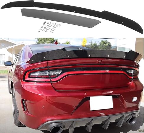 Venom V1 Style Rear Wickerbill Spoiler for Dodge Charger 2015-2023 SRT Scat Pack Hellcat Daytona -2 Piece Add-on Style Wicker Bill Spoiler with RivNut Tool, Gloss Black in Kuwait