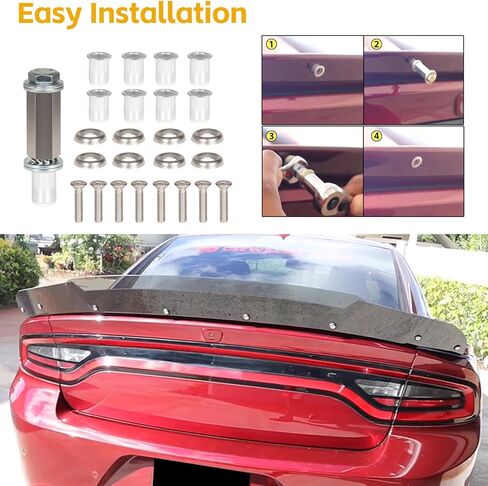 Venom V1 Style Rear Wickerbill Spoiler for Dodge Charger 2015-2023 SRT Scat Pack Hellcat Daytona -2 Piece Add-on Style Wicker Bill Spoiler with RivNut Tool, Gloss Black in Kuwait