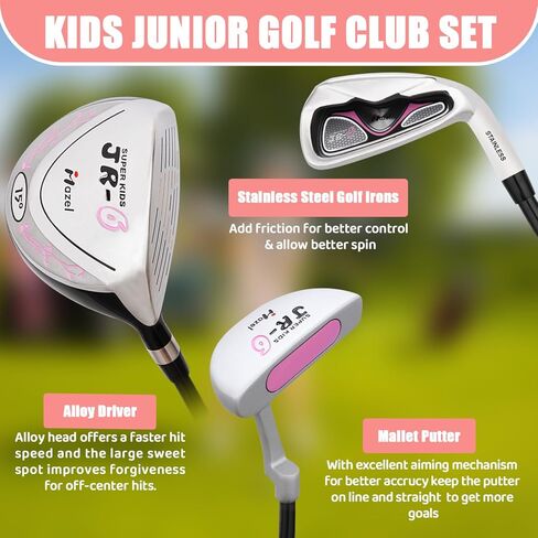 مجموعة نادي الجولف للأطفال من مازل للأولاد والبنات من عمر 8 إلى 12 سنة | تتضمن نوادي الجولف اليمنى للناشئين سائقًا ومكاويًا ومضربًا وحقيبة حامل in Kuwait