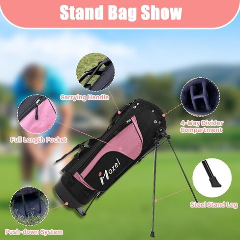 مجموعة نادي الجولف للأطفال من مازل للأولاد والبنات من عمر 8 إلى 12 سنة | تتضمن نوادي الجولف اليمنى للناشئين سائقًا ومكاويًا ومضربًا وحقيبة حامل in Kuwait