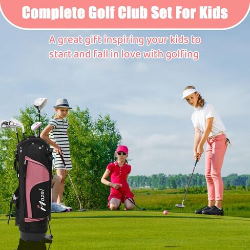 مجموعة نادي الجولف للأطفال من مازل للأولاد والبنات من عمر 8 إلى 12 سنة | تتضمن نوادي الجولف اليمنى للناشئين سائقًا ومكاويًا ومضربًا وحقيبة حامل in Kuwait