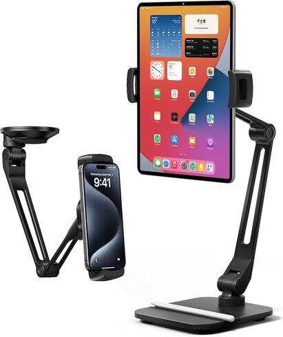 حامل الكمبيوتر اللوحي Viozon للمكتب، حامل الهاتف على شكل كأس Scution، للهاتف اللوحي/الخلوي مقاس 4.7 بوصة - 13 بوصة، زاوية الارتفاع قابلة للتعديل، استخدام في اتجاهين، ذراع التحرير السريع، المكتب، صالة الألعاب الرياضية، المطبخ in Kuwait