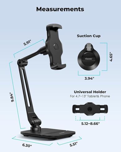 حامل الكمبيوتر اللوحي Viozon للمكتب، حامل الهاتف على شكل كأس Scution، للهاتف اللوحي/الخلوي مقاس 4.7 بوصة - 13 بوصة، زاوية الارتفاع قابلة للتعديل، استخدام في اتجاهين، ذراع التحرير السريع، المكتب، صالة الألعاب الرياضية، المطبخ in Kuwait