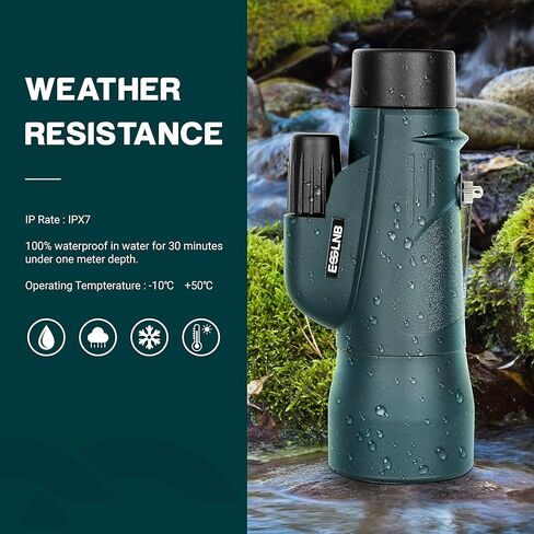 تلسكوب أحادي العين ESSLNB - منظار أحادي العين مقاس 12 × 50 للبالغين عالي الطاقة، منظار أحادي مقاوم للماء مع محول هاتف لمشاهدة النجوم والطيور والصيد والحياة البرية والسفر in Kuwait