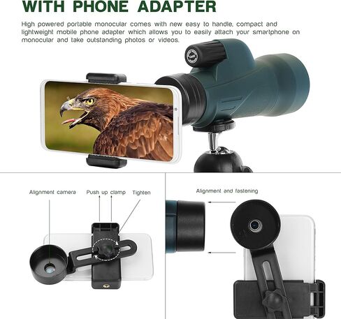 تلسكوب أحادي العين ESSLNB - منظار أحادي العين مقاس 12 × 50 للبالغين عالي الطاقة، منظار أحادي مقاوم للماء مع محول هاتف لمشاهدة النجوم والطيور والصيد والحياة البرية والسفر in Kuwait