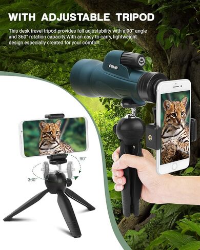 تلسكوب أحادي العين ESSLNB - منظار أحادي العين مقاس 12 × 50 للبالغين عالي الطاقة، منظار أحادي مقاوم للماء مع محول هاتف لمشاهدة النجوم والطيور والصيد والحياة البرية والسفر in Kuwait