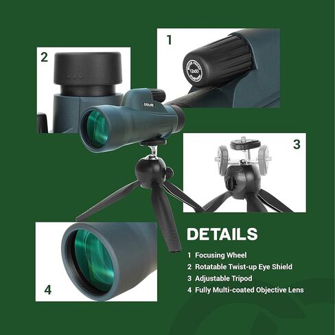 تلسكوب أحادي العين ESSLNB - منظار أحادي العين مقاس 12 × 50 للبالغين عالي الطاقة، منظار أحادي مقاوم للماء مع محول هاتف لمشاهدة النجوم والطيور والصيد والحياة البرية والسفر in Kuwait