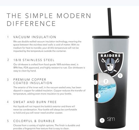 Simple Modern Officially Licensed NFL Tumbler with Straw and Flip Lid Insulated Stainless Steel Ombre Travel Mug | Classic Collection | 24oz in Saudi Arabia