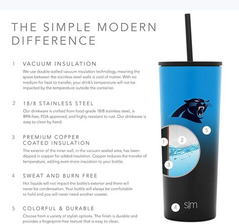 Simple Modern Officially Licensed NFL Tumbler with Straw and Flip Lid Insulated Stainless Steel Ombre Travel Mug | Classic Collection | 24oz in Saudi Arabia