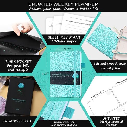 Undated Luxurious Weekly & Monthly Planner to Increase Productivity Hit Your Goals, Organizer Notebook Gratitude Journal Time Management Start Anytime, A5, Lasts 1 Year in Kuwait
