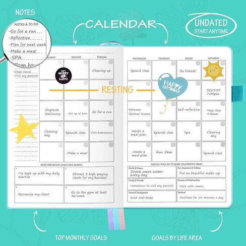 Undated Luxurious Weekly & Monthly Planner to Increase Productivity Hit Your Goals, Organizer Notebook Gratitude Journal Time Management Start Anytime, A5, Lasts 1 Year in Kuwait
