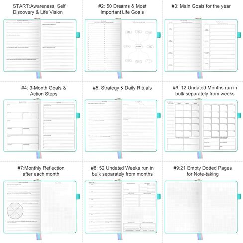 Undated Luxurious Weekly & Monthly Planner to Increase Productivity Hit Your Goals, Organizer Notebook Gratitude Journal Time Management Start Anytime, A5, Lasts 1 Year in Kuwait