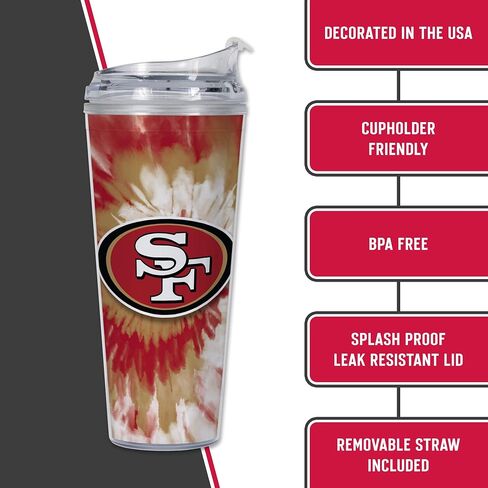 كأس ريكو إندستريز NFL لكرة القدم اللامع بوزن 24oz من الأكريليك اللامع مع غطاء مفصلي، كوب مزدوج الجدار مرخص رسميًا مع قش in Saudi Arabia