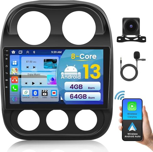 4+64G 8 Cores Android 13 Stereo for Jeep Compass Patriot Radio 2010-2016, 10.1 Inch HD Touchsceen with Wireless CarPlay Android Auto GPS WiFi Backup Camera Mirror Link BT Mic FM RDS in Saudi Arabia