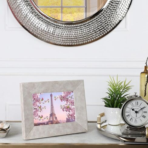 RELY+ 5x7 inch Faux Leather Photo Frames - Tabletop Picture Frame for Horizontal and Vertical Formats (Ivory) | Clear Glass Display for Cherished Memories in Saudi Arabia