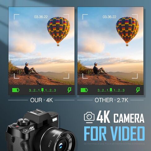 كاميرات رقمية بدقة 4K للتصوير الفوتوغرافي، وكاميرا فيديو/مدونات فيديو لليوتيوب مع التحكم في WiFi والتطبيقات، وكاميرا السفر مع بطاقة TF سعة 32 جيجابايت وبطاريتين، وكاميرا مدمجة، واختيار هدية رائعة in Kuwait