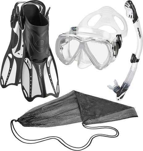 Phantom Aquatics Rapido Boutique Collection Mask Fin Snorkel Set, Panoramic View Snorkel Mask, Dry Snorkel Set with Snorkeling Gear Bag, White, S/M, US: 6/8 - EU: 38/41 in Saudi Arabia