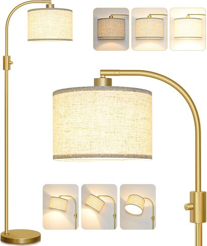 【Upgraded】 Dimmable Floor Lamp, 1200 Lumens LED Bulb Included, Gold Arc Floor Lamps for Living Room Modern Standing Lamp with Linen Shade, Tall Lamp for Living Room Bedroom Office Reading Room Nursery in Saudi Arabia