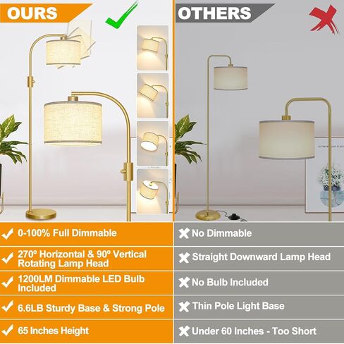 【Upgraded】 Dimmable Floor Lamp, 1200 Lumens LED Bulb Included, Gold Arc Floor Lamps for Living Room Modern Standing Lamp with Linen Shade, Tall Lamp for Living Room Bedroom Office Reading Room Nursery in Saudi Arabia