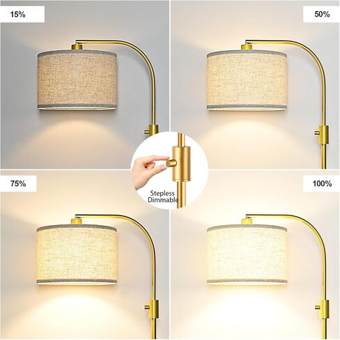 【Upgraded】 Dimmable Floor Lamp, 1200 Lumens LED Bulb Included, Gold Arc Floor Lamps for Living Room Modern Standing Lamp with Linen Shade, Tall Lamp for Living Room Bedroom Office Reading Room Nursery in Saudi Arabia
