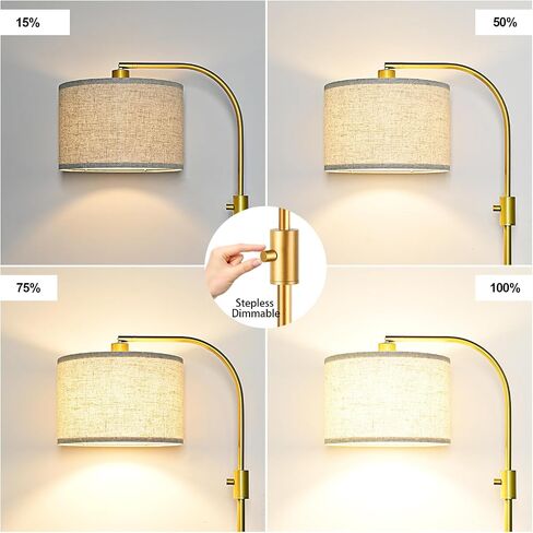 【Upgraded】 Dimmable Floor Lamp, 1200 Lumens LED Bulb Included, Gold Arc Floor Lamps for Living Room Modern Standing Lamp with Linen Shade, Tall Lamp for Living Room Bedroom Office Reading Room Nursery in Saudi Arabia