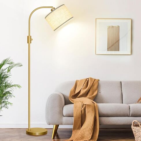 【Upgraded】 Dimmable Floor Lamp, 1200 Lumens LED Bulb Included, Gold Arc Floor Lamps for Living Room Modern Standing Lamp with Linen Shade, Tall Lamp for Living Room Bedroom Office Reading Room Nursery in Saudi Arabia
