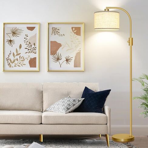 【Upgraded】 Dimmable Floor Lamp, 1200 Lumens LED Bulb Included, Gold Arc Floor Lamps for Living Room Modern Standing Lamp with Linen Shade, Tall Lamp for Living Room Bedroom Office Reading Room Nursery in Saudi Arabia