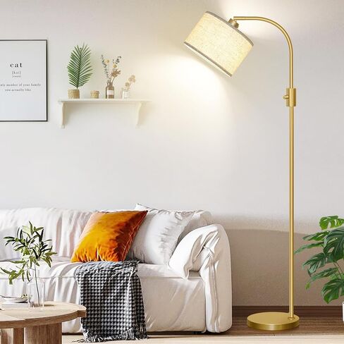 【Upgraded】 Dimmable Floor Lamp, 1200 Lumens LED Bulb Included, Gold Arc Floor Lamps for Living Room Modern Standing Lamp with Linen Shade, Tall Lamp for Living Room Bedroom Office Reading Room Nursery in Saudi Arabia
