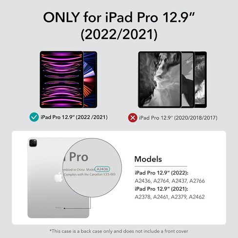 حافظة ESR لجهاز iPad Pro 12.9، حافظة iPad Pro مقاس 12.9 بوصة (2022/2021، الجيل السادس/الخامس)، رفيعة وخفيفة الوزن، مقاومة للاصفرار، ظهر صلب، تدعم قلم الرصاص 2، سلسلة كلاسيكية، شفافة in Kuwait