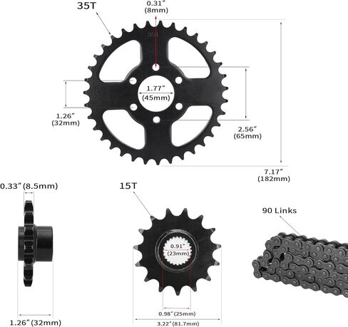 RUTU 530 Chain Sprocket Kit, 530 35T Rear Chain Sprocket, 530 15T Front Sprocket, 530 Chain 90 Links for GY6 150cc 200cc 250cc ATV UTV Go Kart Buggy TaoTao Chinese Quads in Saudi Arabia