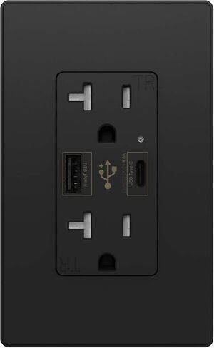 منفذ جداري لشاحن USB C بقدرة 4.8 أمبير، وعاء جداري مزدوج الارتفاع، وعاء مقاوم للعبث 20 أمبير، شحن سريع ذكي، مع شهادة UL، وليس للكمبيوتر المحمول (أسود 20 أمبير، عبوة واحدة) in Saudi Arabia