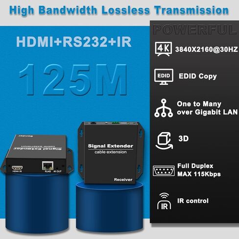 جهاز استقبال موسع HDMI 4K عبر إيثرنت Cat5e/6/7 حتى 410 قدم، HDMI Balun RX واحد إلى متعدد عبر مفتاح جيجابت مع نسخ EDID والتحكم في الأشعة تحت الحمراء، جهاز استقبال HDMI بدون زمن الاستجابة، RS232 ثنائي الاتجاه in Kuwait