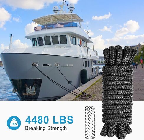 خطوط رصيف قارب كوهري، حبل سحب قارب 3/8 بوصة × 15 قدم، حبل رصيف قارب من النايلون المضفر المزدوج، خطوط رسو، خطوط رصيف للقوارب 3/8 مع فتحة 12 بوصة، 4 عبوات، أسود، ملحقات القوارب in Kuwait